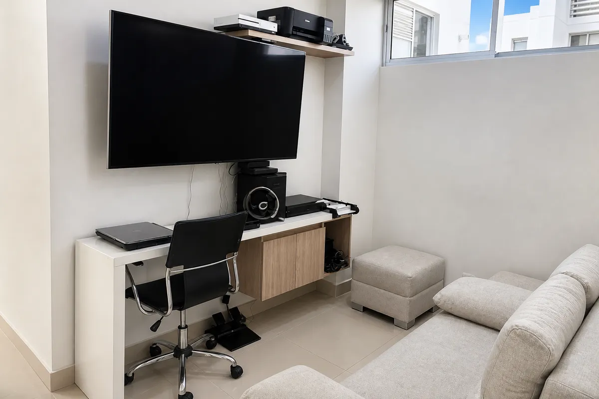Balcón del apartamento en Chapinero Alto con vista a los cerros orientales, Bogotá D.C.